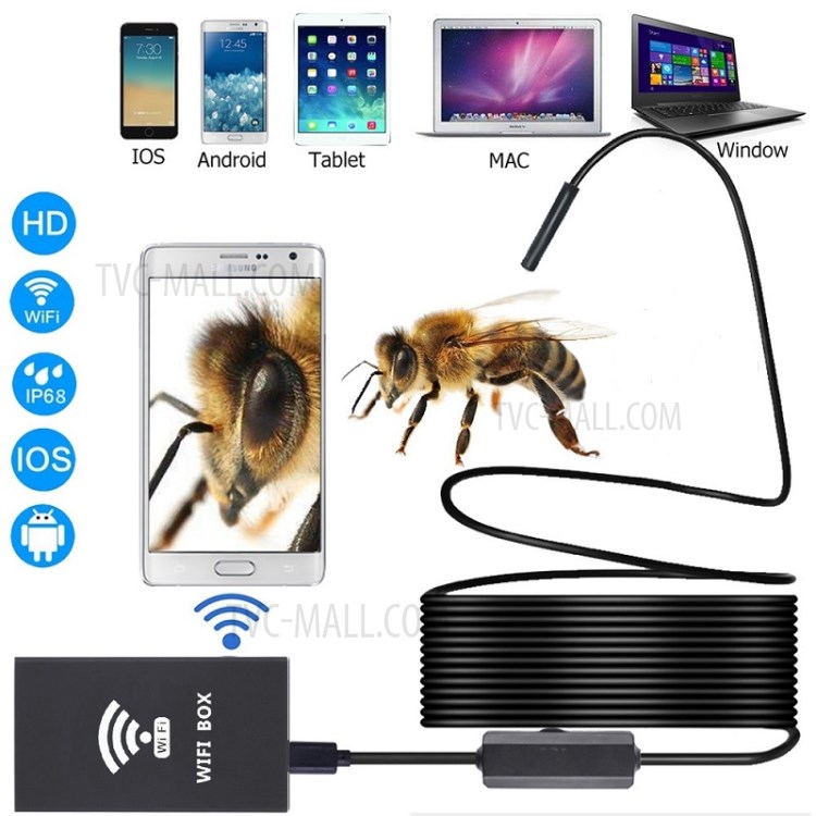 F140 5M 1200P Semi-rigid Wireless Endoscope WiFi Borescope Inspection Camera 8mm Snake Camera-1