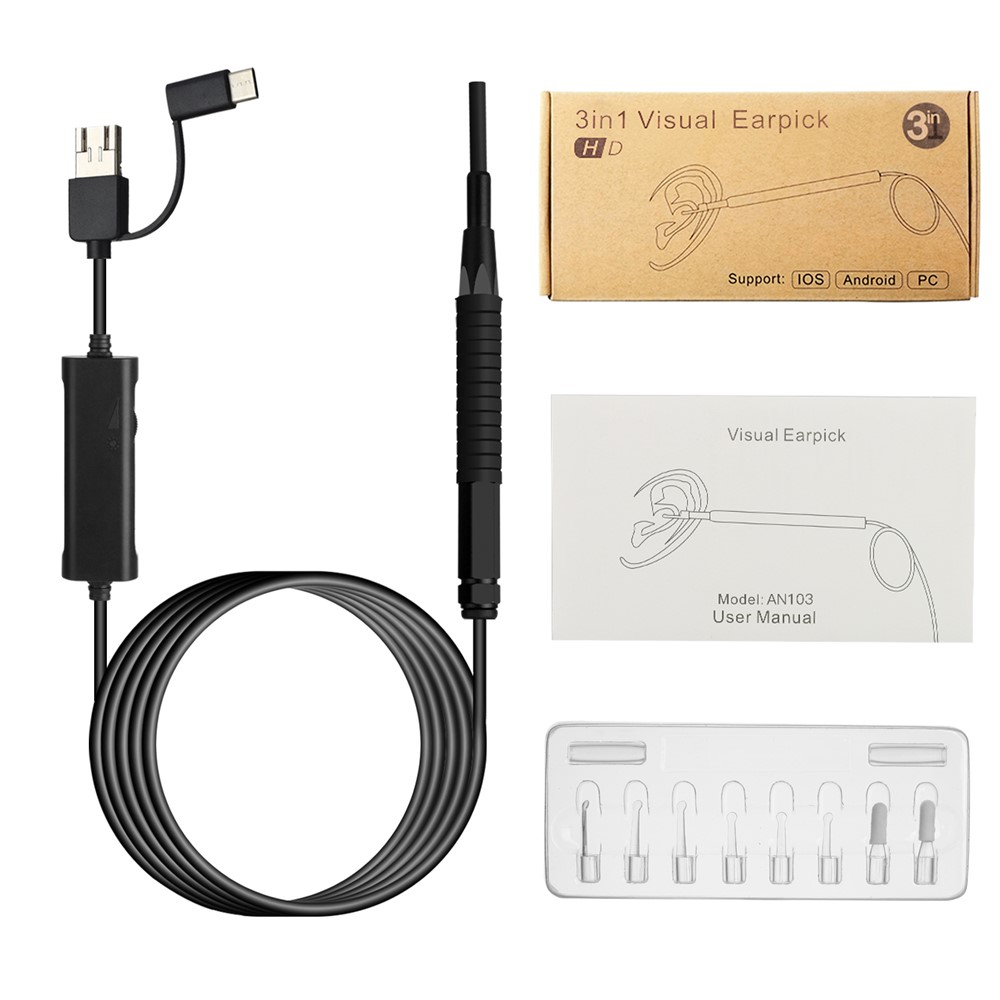 AN103 3-in-1 3.9mm Otoscope Camera Ear Scope Endoscope Ear Wax Removal Tool - Black-13