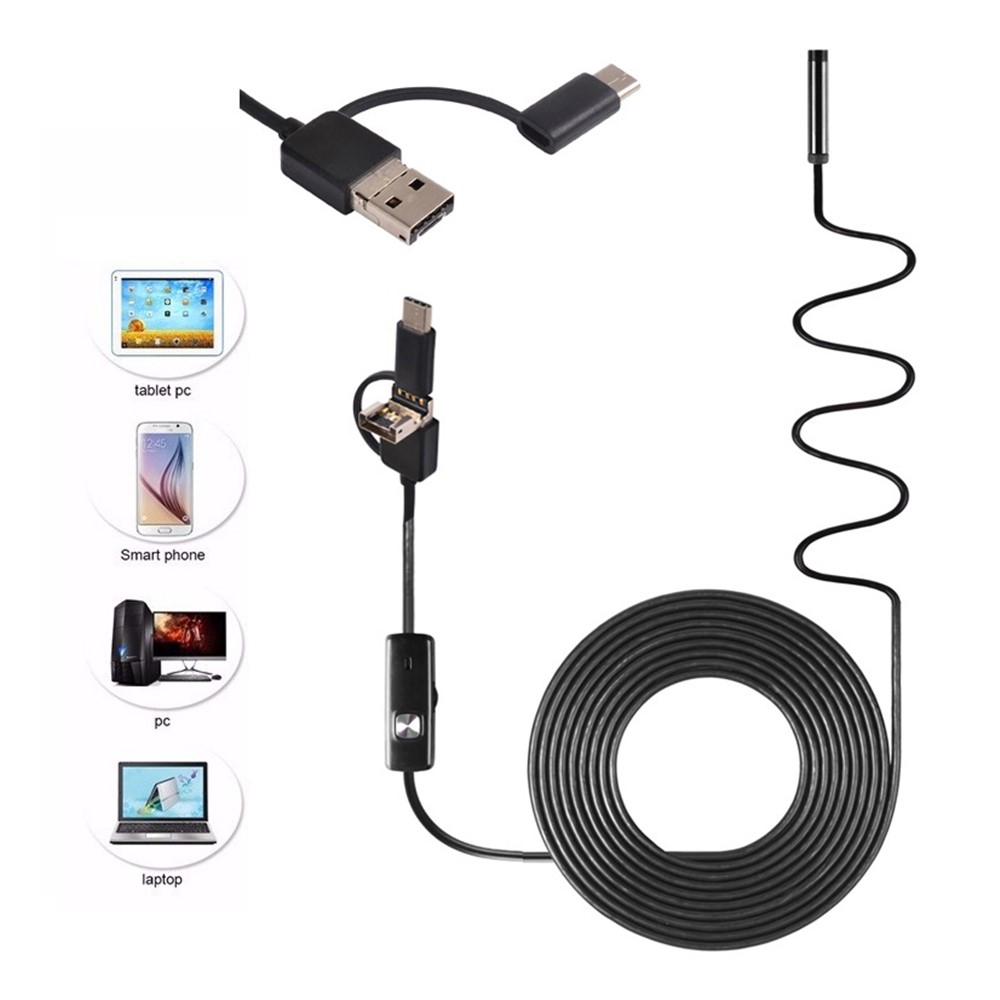 AN100 3-in-1 Endoscope Inspection Camera 8mm Snake Camera with 3.5M Semi-Rigid Cable-5