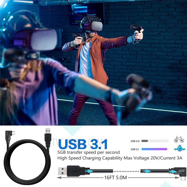 5M 90 Degree Angled USB 3.0 Type C Stable Data Transmission and Fast Charging Link Cable for Oculus Quest-7