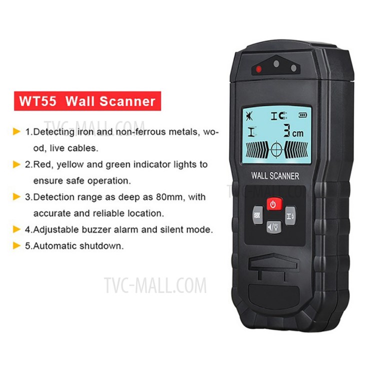 WT55 Digital Wall Scanner Handheld Multifunction Wall Detector Iron Metal Wood Wire Galvanized Pipe Finder-2