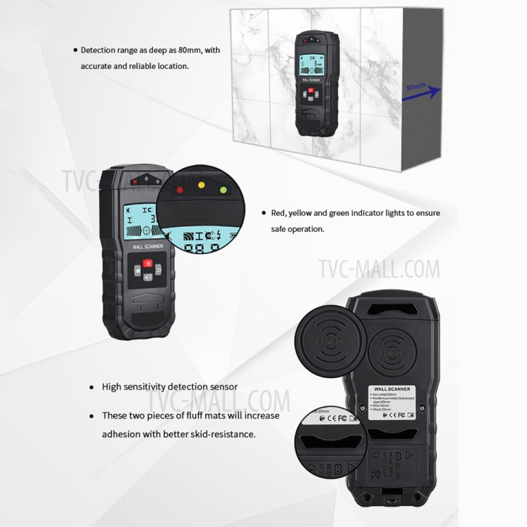 WT55 Digital Wall Scanner Handheld Multifunction Wall Detector Iron Metal Wood Wire Galvanized Pipe Finder-5