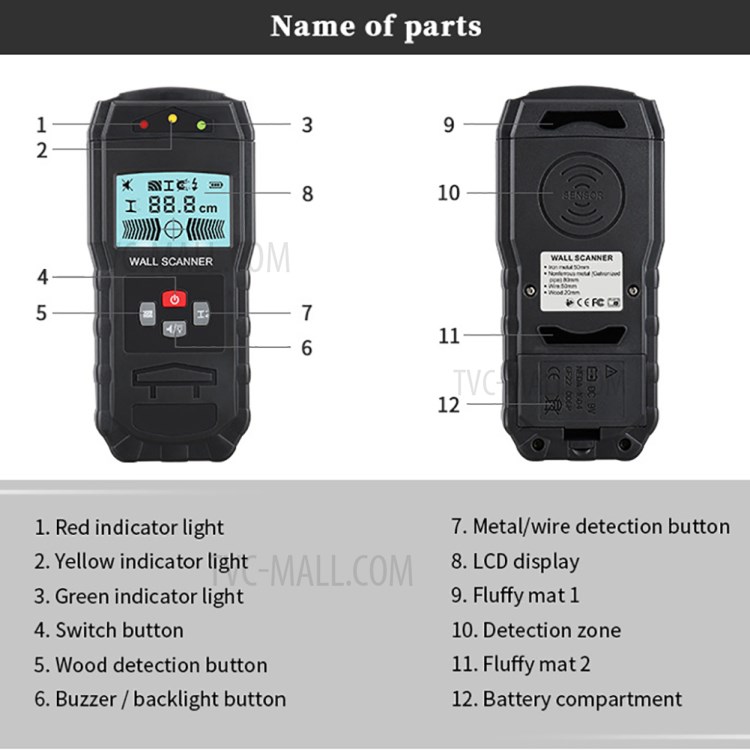 WT55 Digital Wall Scanner Handheld Multifunction Wall Detector Iron Metal Wood Wire Galvanized Pipe Finder-8