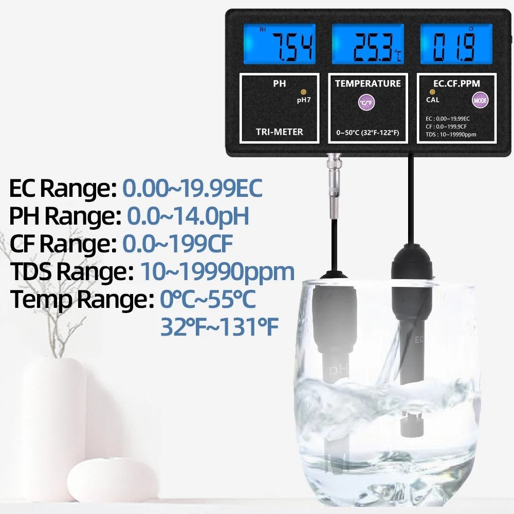 PH-116 5 in 1 Water Quality Multi-Parameter PH EC CF TDS Temperature Test Meter with Backlight - US Plug-2