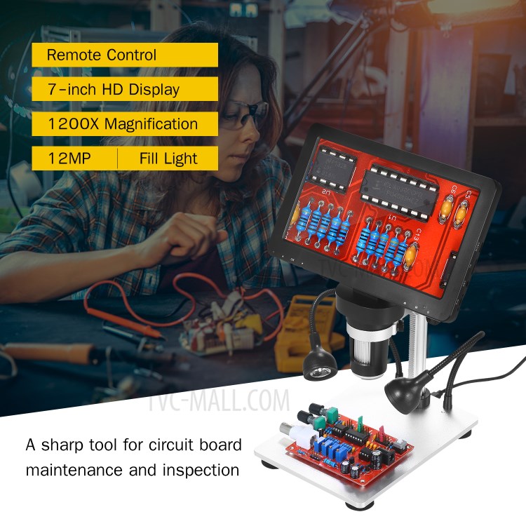1080FHD 1200X Magnification Digital Microscope Video Camera Microscope with Holder for Circuit Board Repair Soldering DIY Tool-4