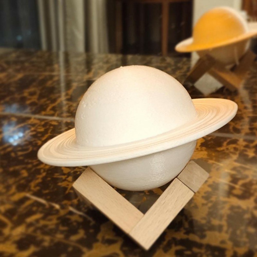 22cm Saturn Lamp with Wood Stand 16 Colors LED 3D Print Decor USB Rechargeable Remote & Touch Control Nursery Night Light-12