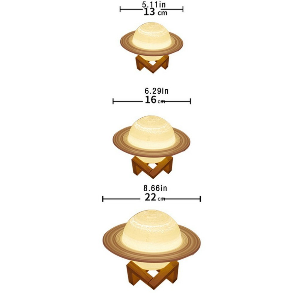 22cm Saturn Lamp with Wood Stand 16 Colors LED 3D Print Decor USB Rechargeable Remote & Touch Control Nursery Night Light-13