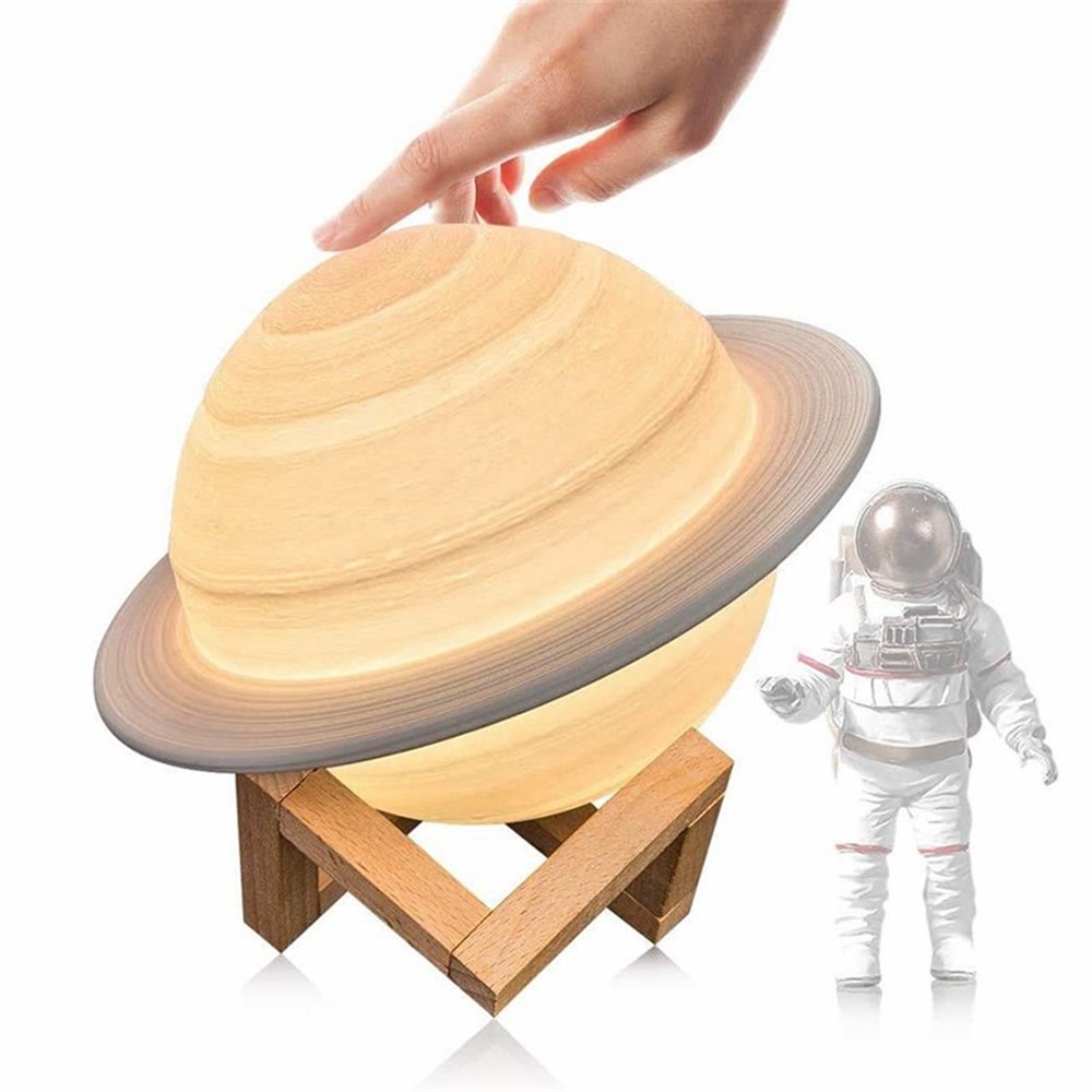 22cm Saturn Lamp with Wood Stand 16 Colors LED 3D Print Decor USB Rechargeable Remote & Touch Control Nursery Night Light-4