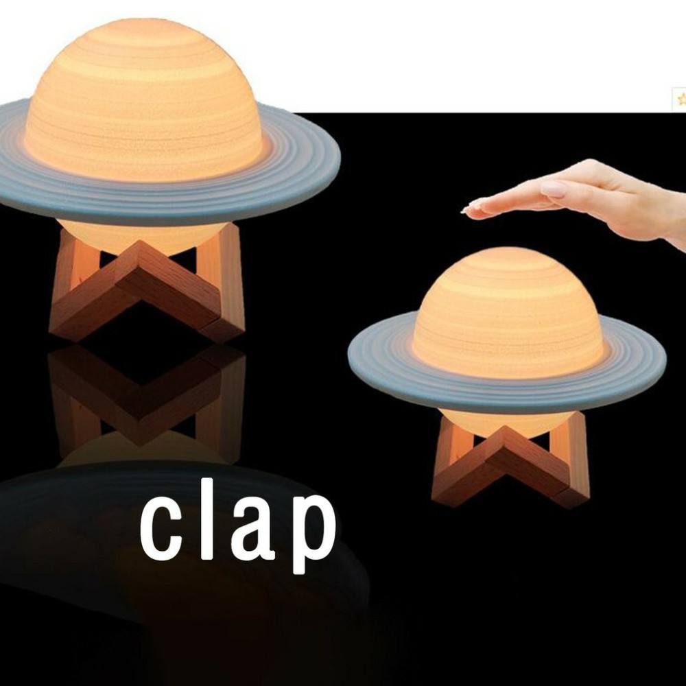 22cm Saturn Lamp with Wood Stand 16 Colors LED 3D Print Decor USB Rechargeable Remote & Touch Control Nursery Night Light-8