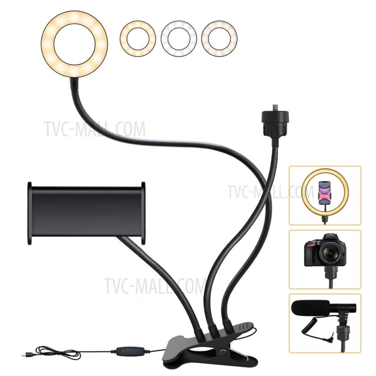3-in-1 3.5inch Selfie Ring Light+Phone Holder+Webcam Stand with Flexible Gooseneck Arm for Video Conference YouTube Live Streaming Online Meeting Vlogging-2