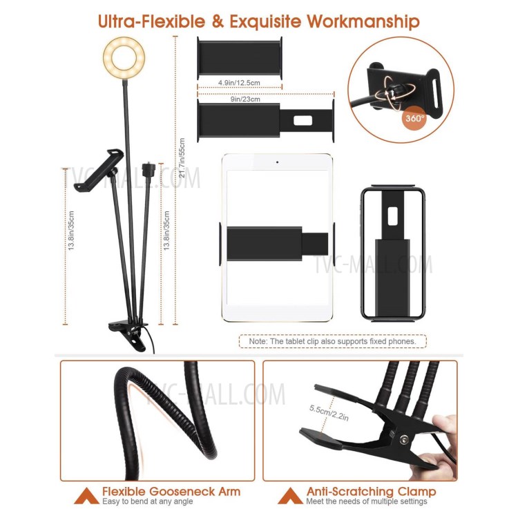 3-in-1 3.5inch Selfie Ring Light+Phone Holder+Webcam Stand with Flexible Gooseneck Arm for Video Conference YouTube Live Streaming Online Meeting Vlogging-3