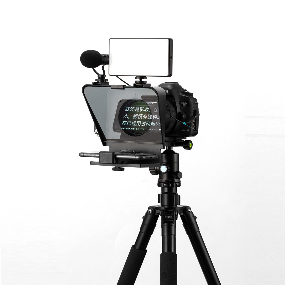 TC1 Portable Teleprompter with Remote Control + Lens Adapter Rings for Tablet Smartphone DSLR Camera-5