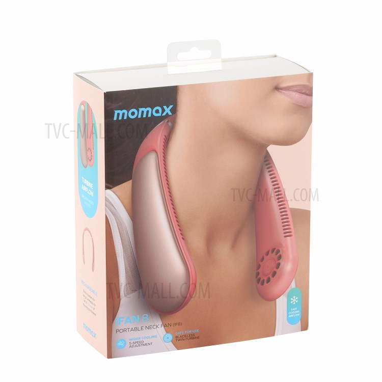 MOMAX iFAN8 USB Neck Hanging Fan 5 Speeds Adjustable Cooling Fan Air Cooler for Traveling Outdoor Home Office - Pink-7