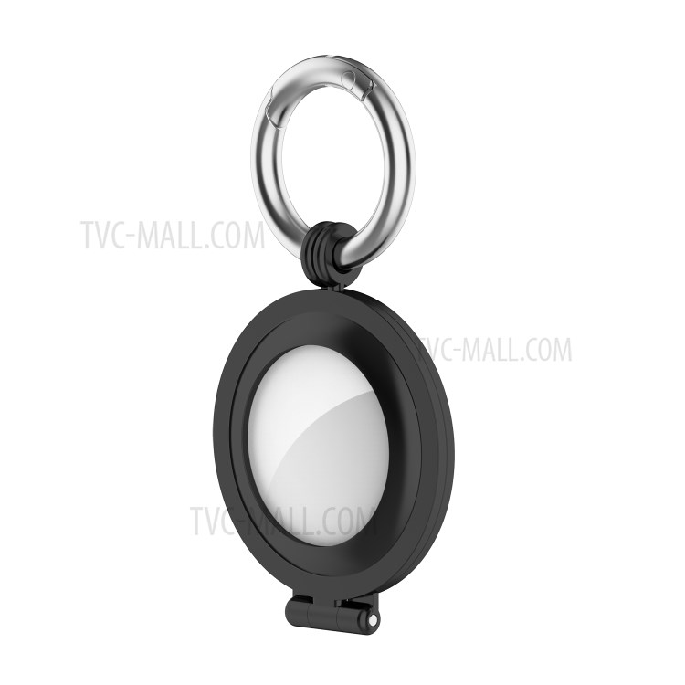 Gloss Surface Zinc Alloy Protective Case Cover with Key Ring for Apple AirTag Locator - Black-2