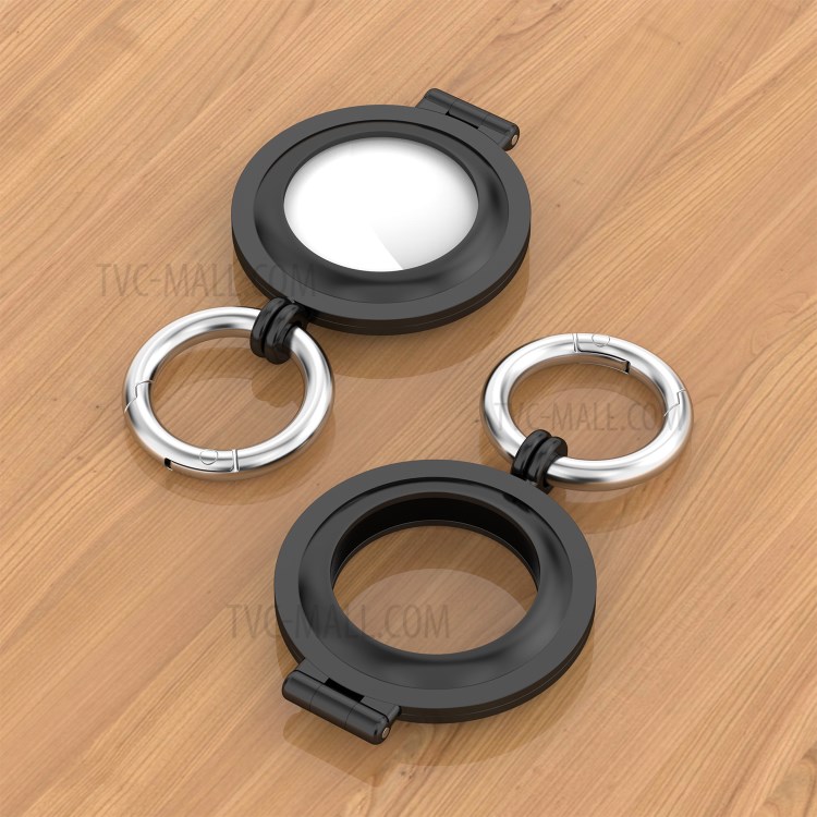 Gloss Surface Zinc Alloy Protective Case Cover with Key Ring for Apple AirTag Locator - Black-5