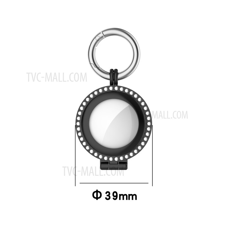 Rhinestone Decor Zinc Alloy Protective Case Cover with Key Ring for Apple AirTag - Black-10