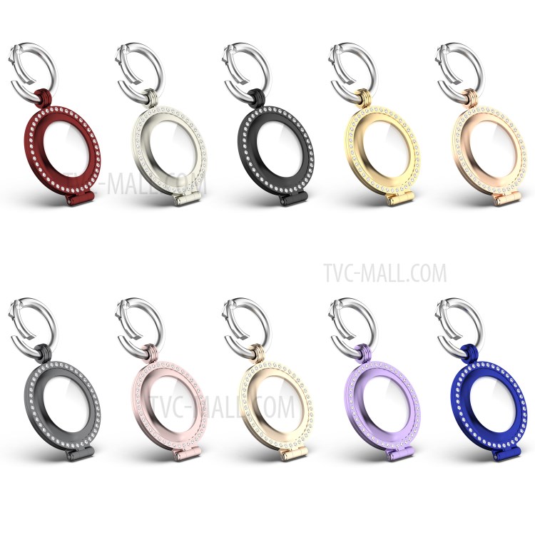 Rhinestone Decor Zinc Alloy Protective Case Cover with Key Ring for Apple AirTag - Black-11
