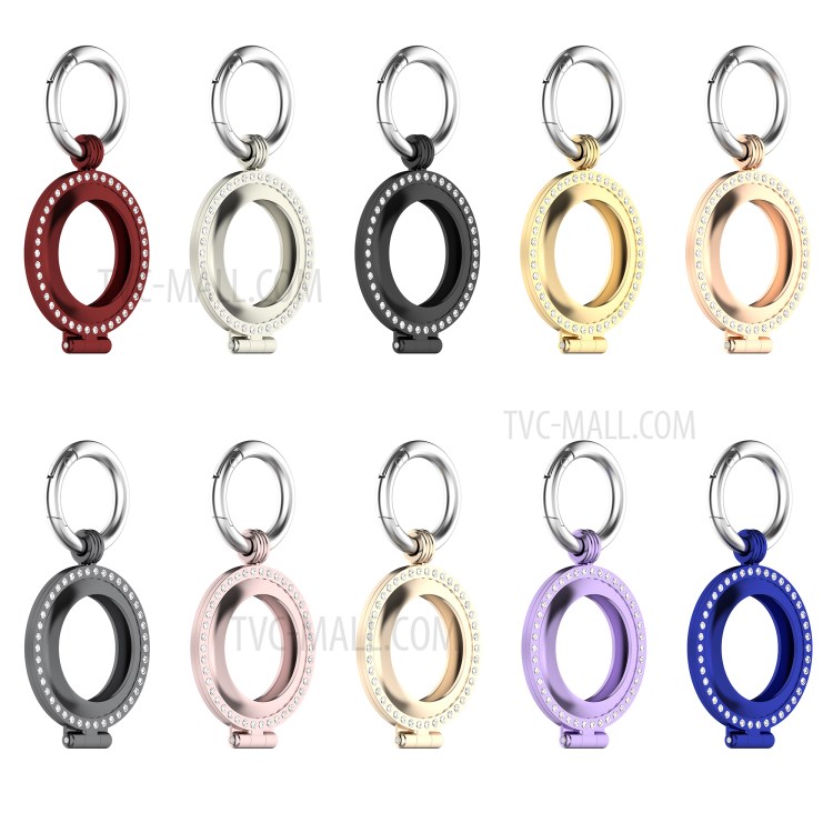 Rhinestone Decor Zinc Alloy Protective Case Cover with Key Ring for Apple AirTag - Black-12