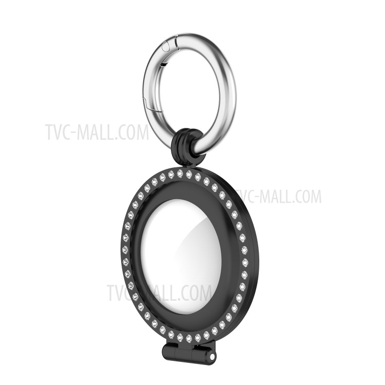 Rhinestone Decor Zinc Alloy Protective Case Cover with Key Ring for Apple AirTag - Black-2
