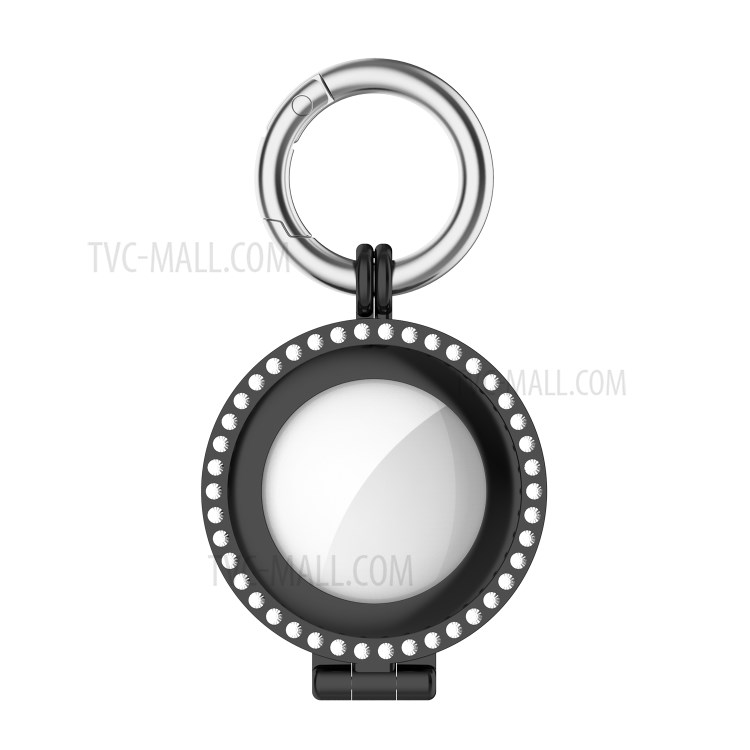 Rhinestone Decor Zinc Alloy Protective Case Cover with Key Ring for Apple AirTag - Black-3