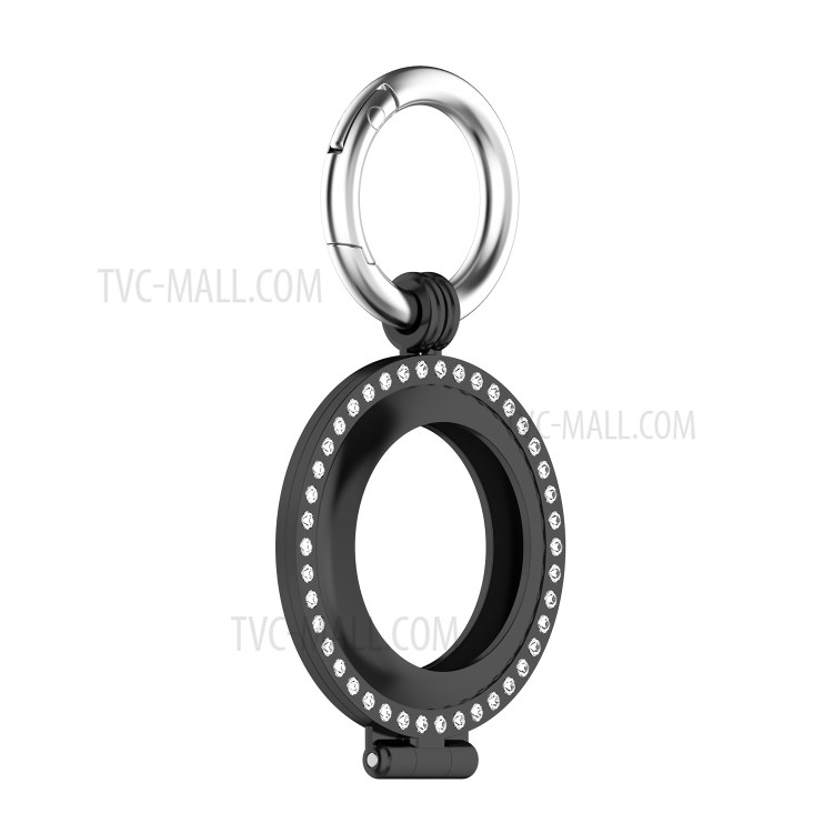 Rhinestone Decor Zinc Alloy Protective Case Cover with Key Ring for Apple AirTag - Black-4