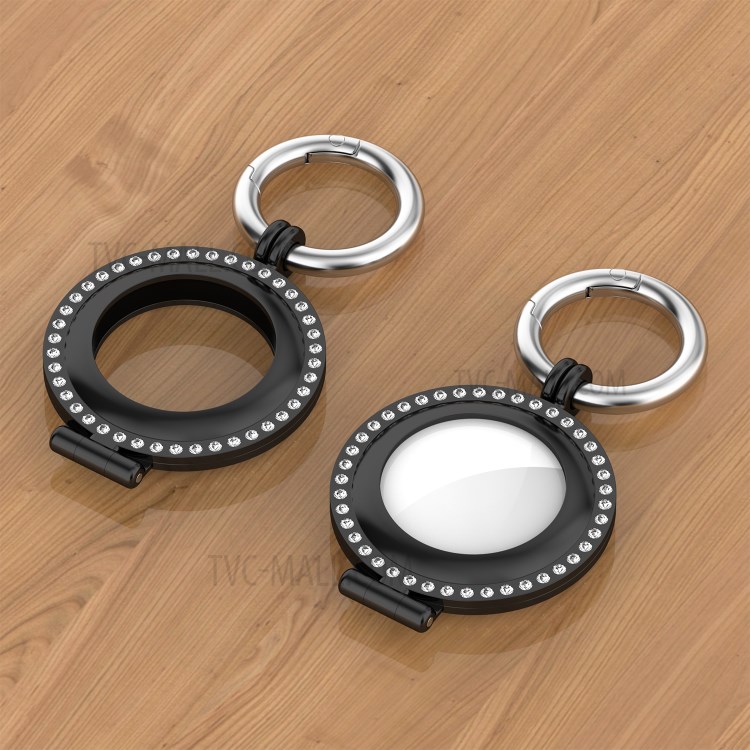Rhinestone Decor Zinc Alloy Protective Case Cover with Key Ring for Apple AirTag - Black-5