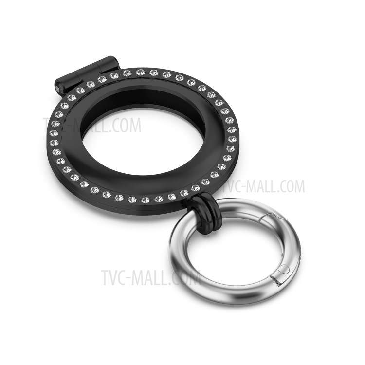 Rhinestone Decor Zinc Alloy Protective Case Cover with Key Ring for Apple AirTag - Black-6