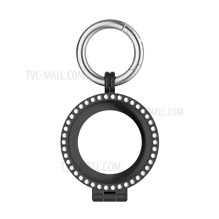 Rhinestone Decor Zinc Alloy Protective Case Cover with Key Ring for Apple AirTag - Black-7