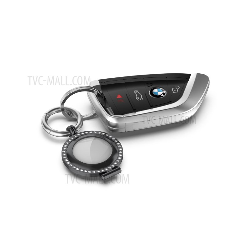 Rhinestone Decor Zinc Alloy Protective Case Cover with Key Ring for Apple AirTag - Black-9