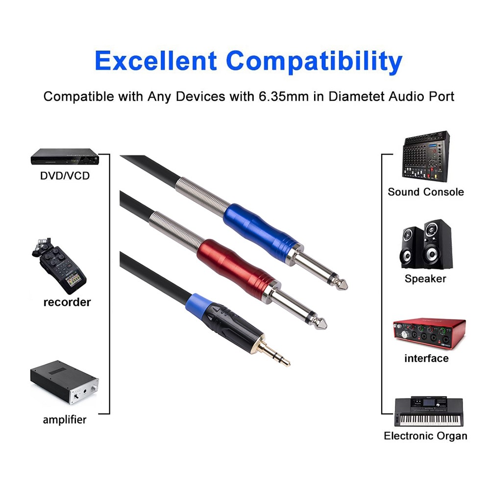 3m 3.5mm to Dual 6.35mm Adapter Audio Cable for Mixer Amplifier Speaker 6.5mm 3.5 Jack Male Splitter Aux Cord Wire-2