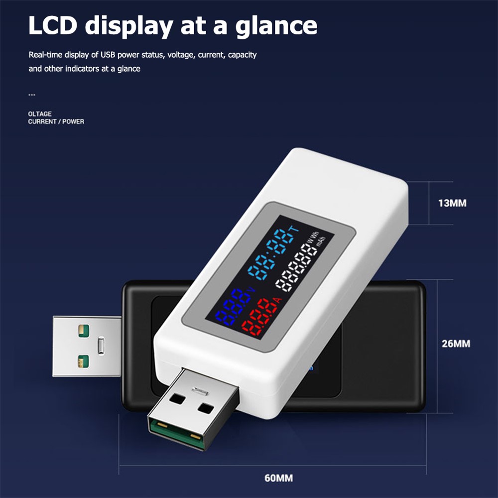 KWS-V30 6-in-1 USB Tester IPS Display DC Digital Voltage Power Timing Capacity Meter Detector - Black-6