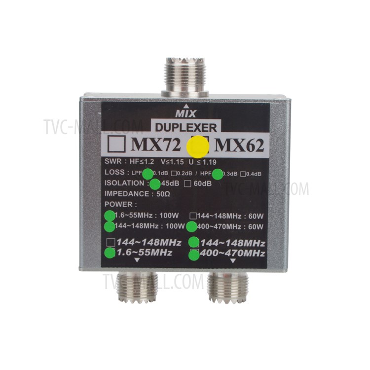 MX62 Antenna Combiner HF VHF UHF Tri-band HAM Walkie Talkie Antenna Linear Duplexer SO239 Plugin 50 ohm 60-100W-2