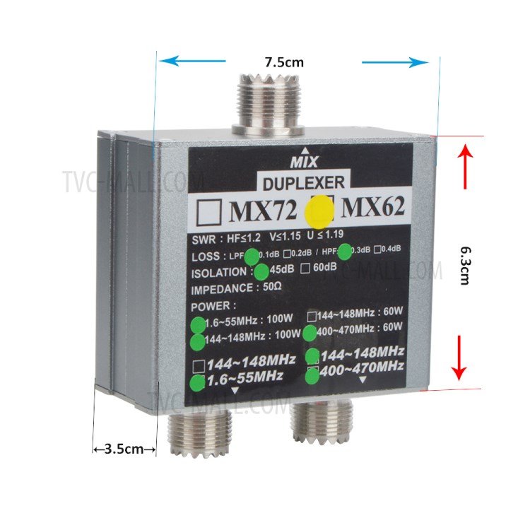 MX62 Antenna Combiner HF VHF UHF Tri-band HAM Walkie Talkie Antenna Linear Duplexer SO239 Plugin 50 ohm 60-100W-4
