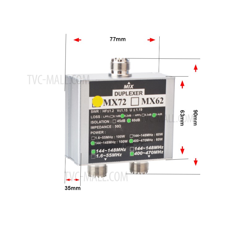 MX72 Antenna Combiner VHF 100W 144-148MHz UHF 60W 400-470MHz Dual Band Ham Walkie Taklie Duplexer Antenna-8