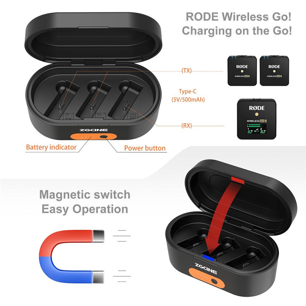 ZGCINE Portable Charging Case Station for Rode Wireless Go/Go II Microphone Travel Carrying Case-3