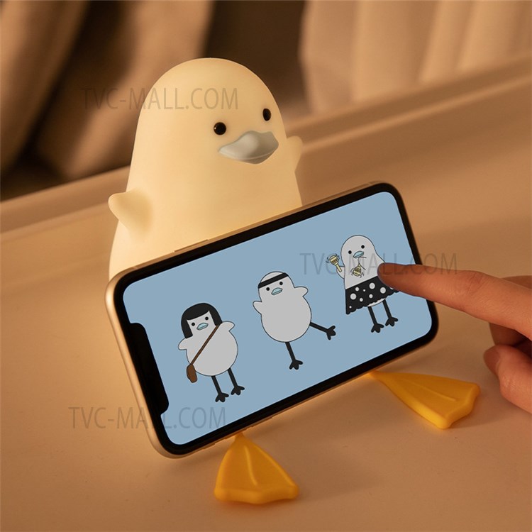 DASHING Cute Cartoon Duck Silicone Pat Light Home USB Rechargeable Baby Feeding Lamp Bedside Night Light with Phone Holder Function-4