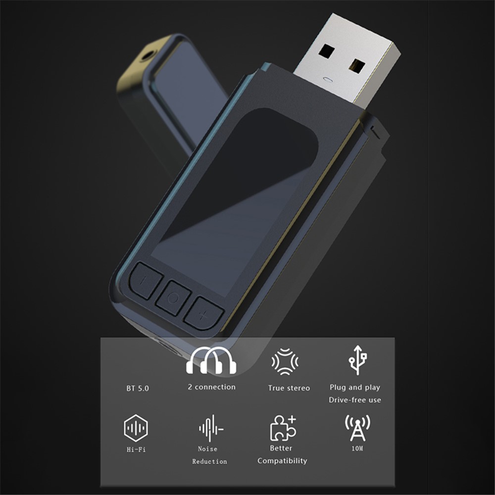 T4 5.0 USB/AUX Dual-Output Bluetooth Transmitter Plug and Play Speaker Wireless Audio Adapter Support Connecting Two Pairs Headset-2