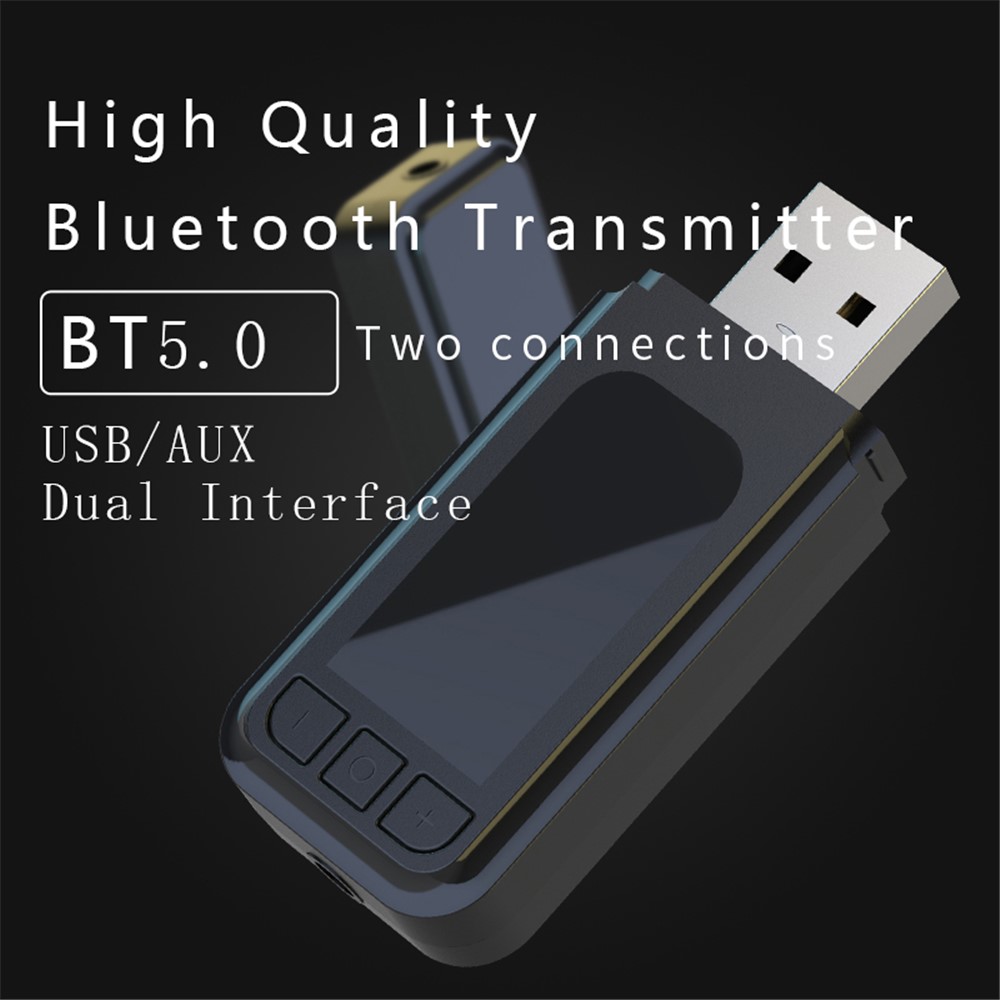T4 5.0 USB/AUX Dual-Output Bluetooth Transmitter Plug and Play Speaker Wireless Audio Adapter Support Connecting Two Pairs Headset-7