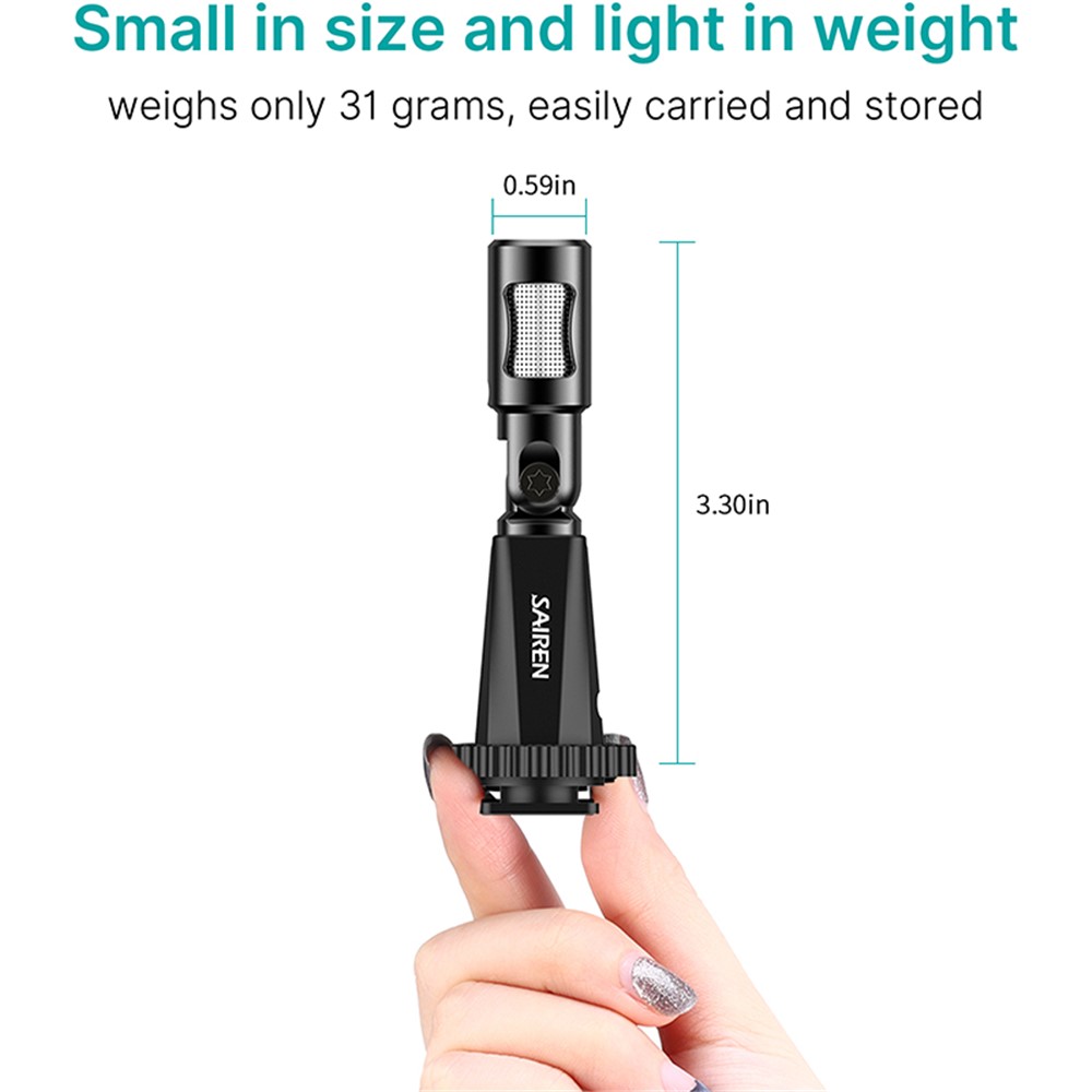 SAIREN 3.5mm TRS Interface On-Camera Video Microphone Adjustable Angle Mini Interview Vlog Mic for Phone DSLR-3