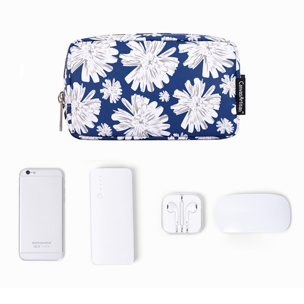 CANVASARTISAN H34-S11 Chrysanthemum Pattern Polyester Zipper Earphone Charger Mouse Case Digital Accessories Storage Bag-4