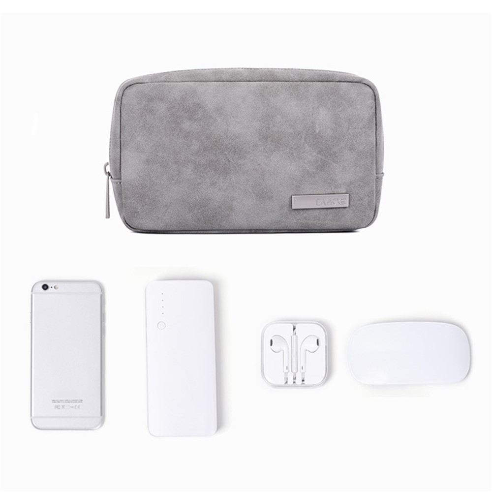 CANVASARTISAN L11-S11 Solid Color Phone Power Bank Earphone Case Pouch PU Leather Digital Accessories Storage Bag - Grey-4