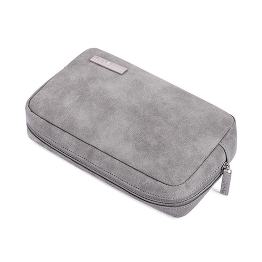 CANVASARTISAN L11-S11 Solid Color Phone Power Bank Earphone Case Pouch PU Leather Digital Accessories Storage Bag - Grey-7