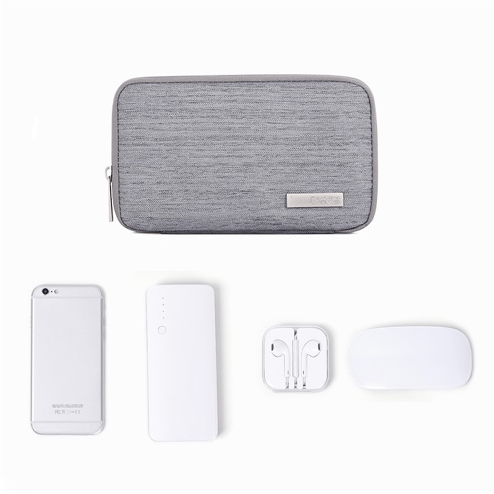 CANVASARTISAN L28-S21 Solid Color Cloth Texture Polyester Digital Accessories Organizer Storage Bag Case for Earphone Charger Mouse - Grey-3