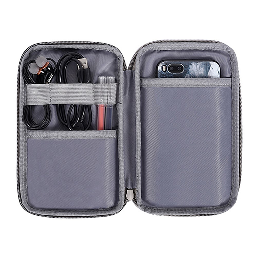 CANVASARTISAN L28-S21 Solid Color Cloth Texture Polyester Digital Accessories Organizer Storage Bag Case for Earphone Charger Mouse - Grey-4
