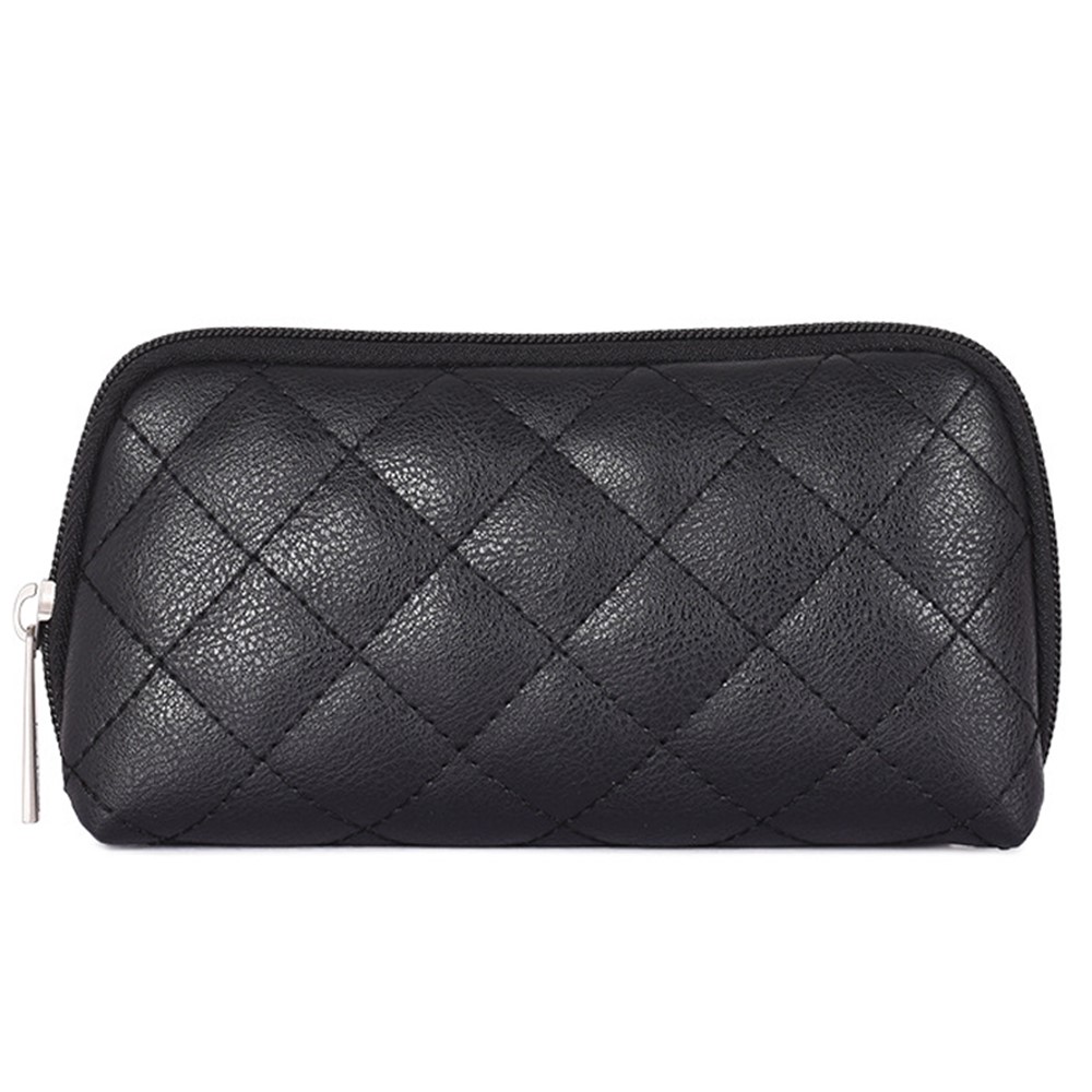 CANVASARTISAN L19-53 Leather Texture Digital Accessories Storage Bag Rhombus Grid Pattern Phone Charger Power Bank Mouse Carrying Pouch Case - Black-1
