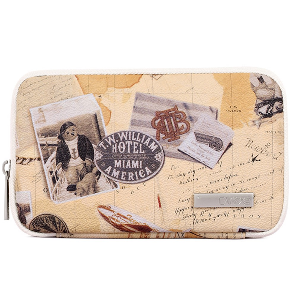 CANVASARTISAN G3-S21 Retro Postcard Pattern PU Leather Power Bank Mouse Carrying Bag Digital Accessories Zipper Storage Case Phone Pouch - Khaki-1