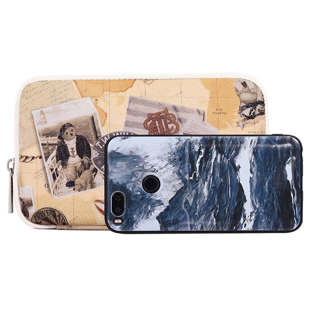 CANVASARTISAN G3-S21 Retro Postcard Pattern PU Leather Power Bank Mouse Carrying Bag Digital Accessories Zipper Storage Case Phone Pouch - Khaki-4