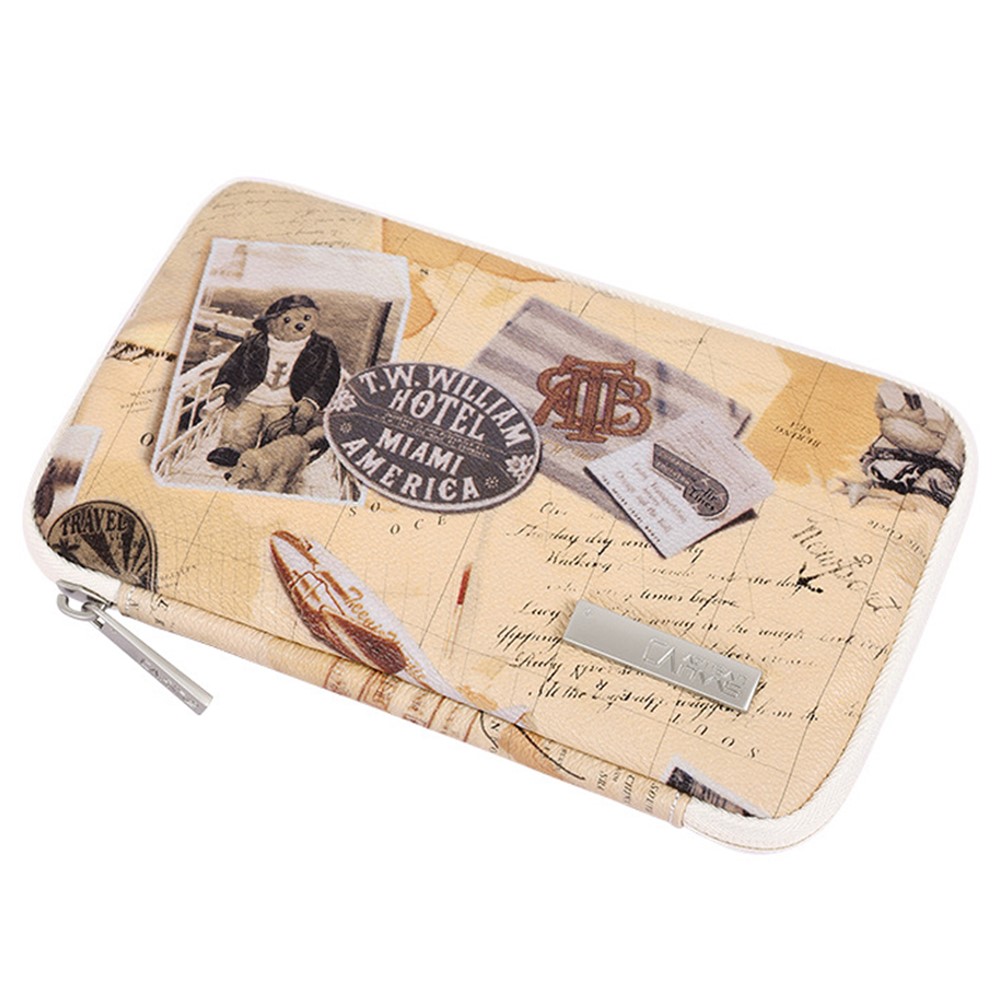 CANVASARTISAN G3-S21 Retro Postcard Pattern PU Leather Power Bank Mouse Carrying Bag Digital Accessories Zipper Storage Case Phone Pouch - Khaki-5