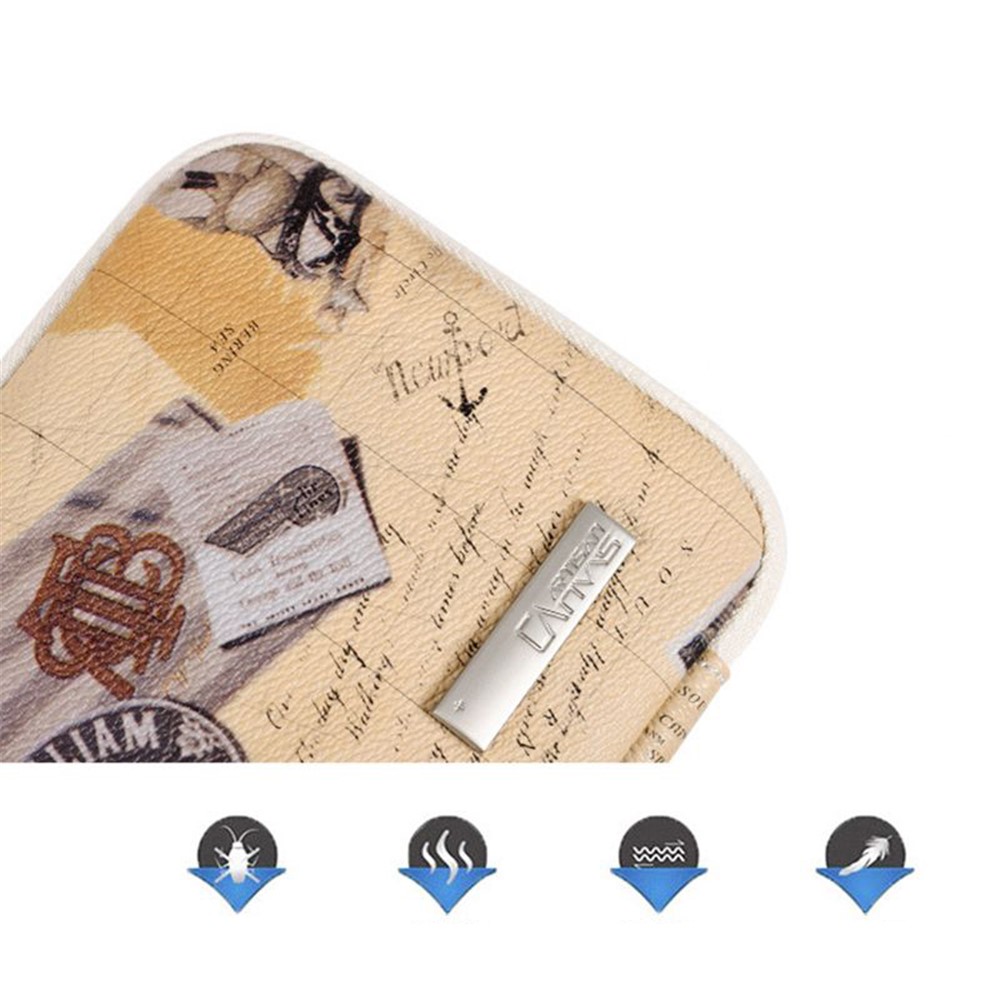 CANVASARTISAN G3-S21 Retro Postcard Pattern PU Leather Power Bank Mouse Carrying Bag Digital Accessories Zipper Storage Case Phone Pouch - Khaki-6