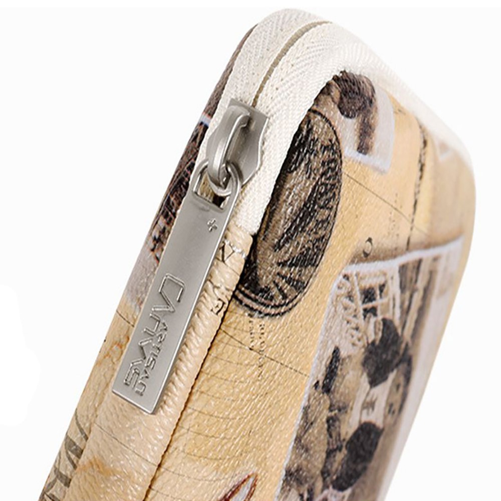 CANVASARTISAN G3-S21 Retro Postcard Pattern PU Leather Power Bank Mouse Carrying Bag Digital Accessories Zipper Storage Case Phone Pouch - Khaki-7
